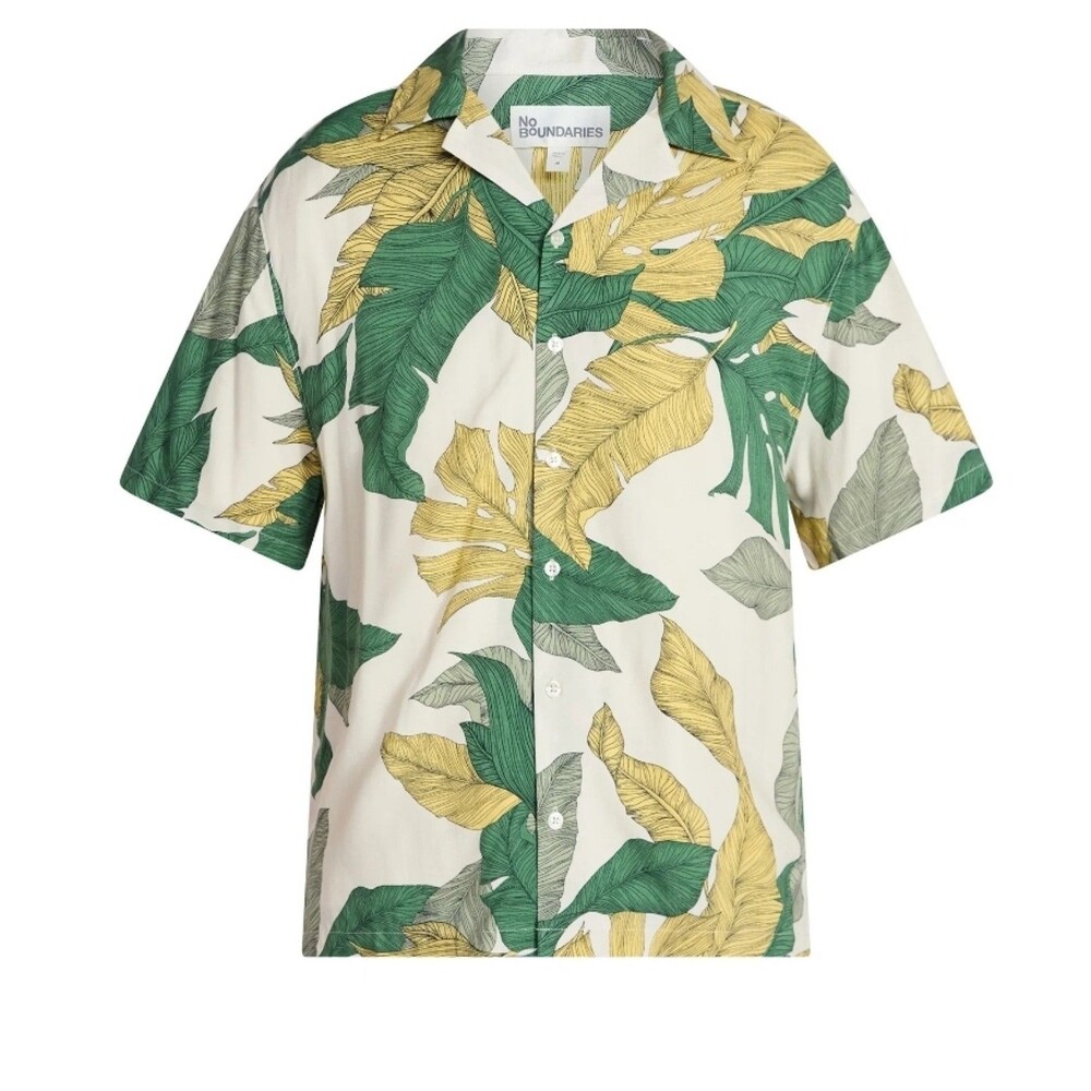 NWT No Boundaries Hawaiian Leaf Summer Short Sleeve Button Up Men's Medium